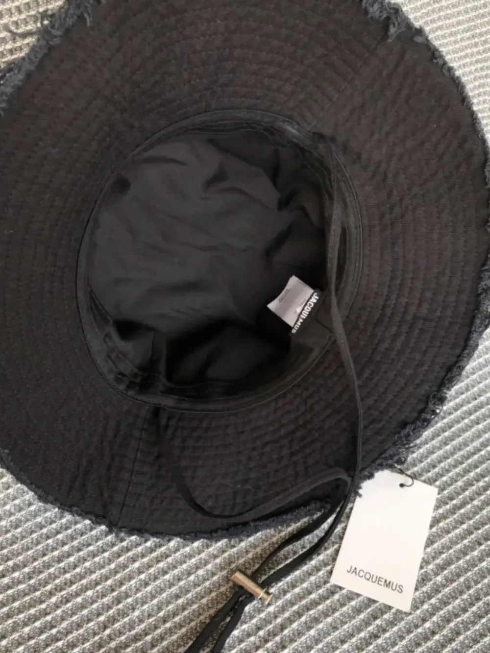 Jacquemus Black Raw Fray Brim Wide‑Brim Bucket Hat Embroidered Logo